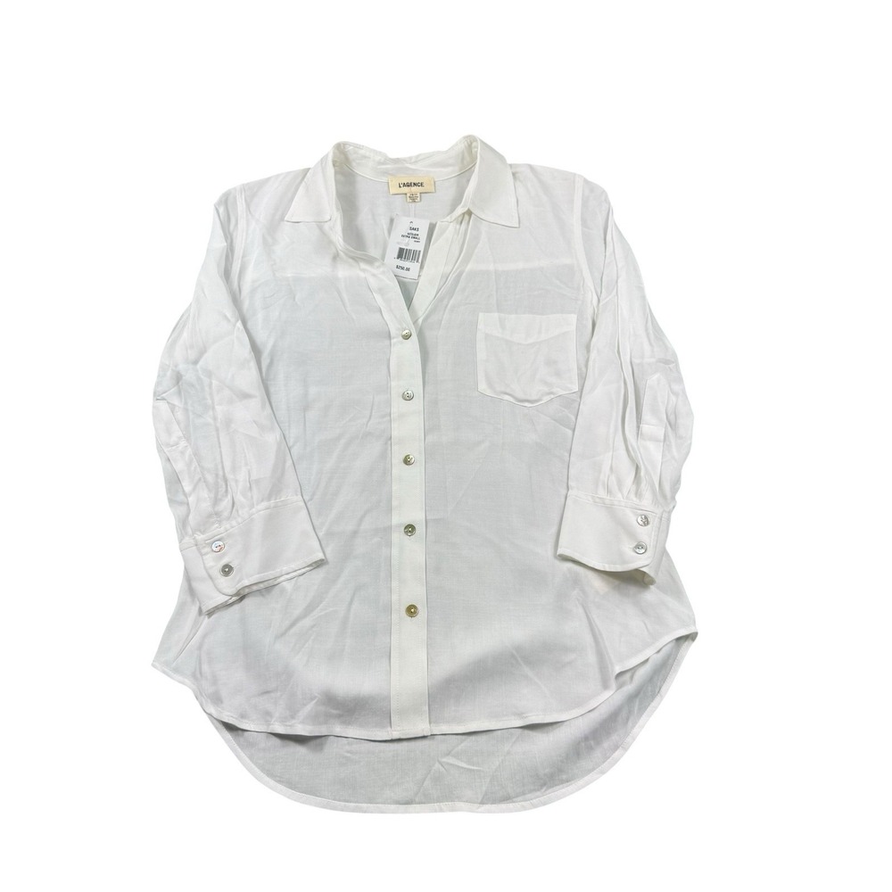 L'AGENCE White Viscose Button Front Blouse Size XS NWT 4272JDR Ivory Top